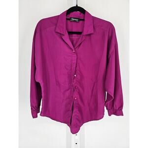 Gianna Womens Sz L Long Sleeve Button Up Blouse Purple Satin